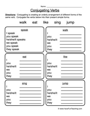 Conjugating Verbs Worksheet