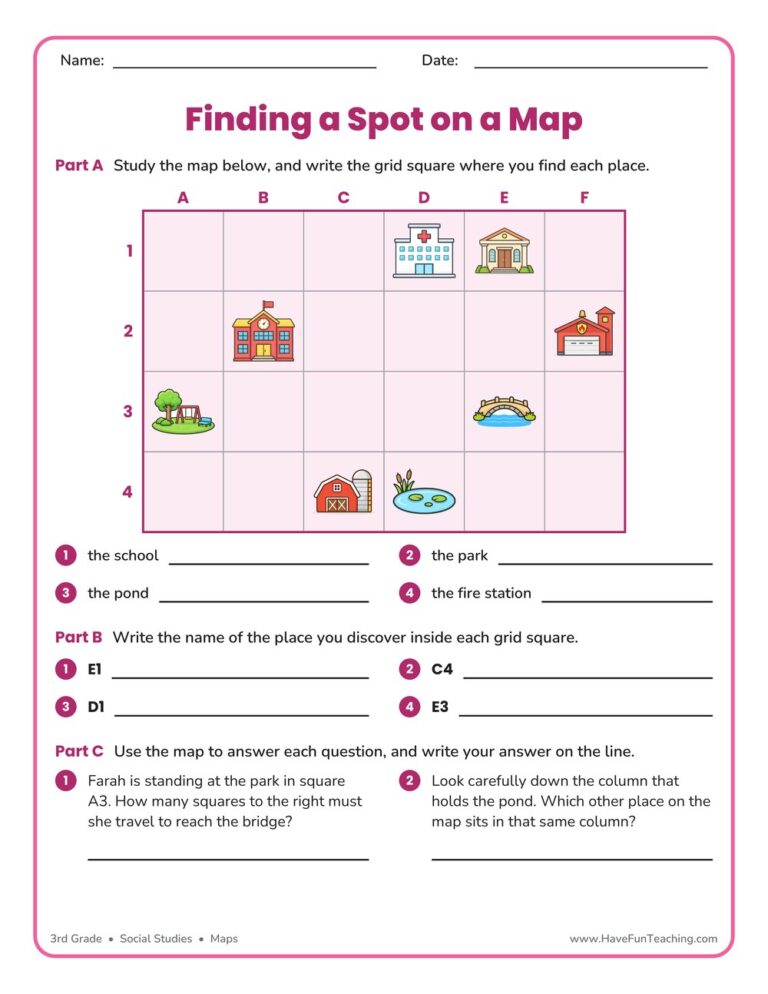 Finding a Spot on a Map Worksheet