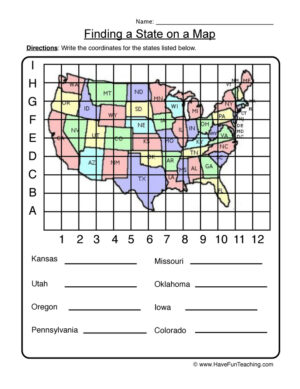 Finding a State on a Map Worksheet