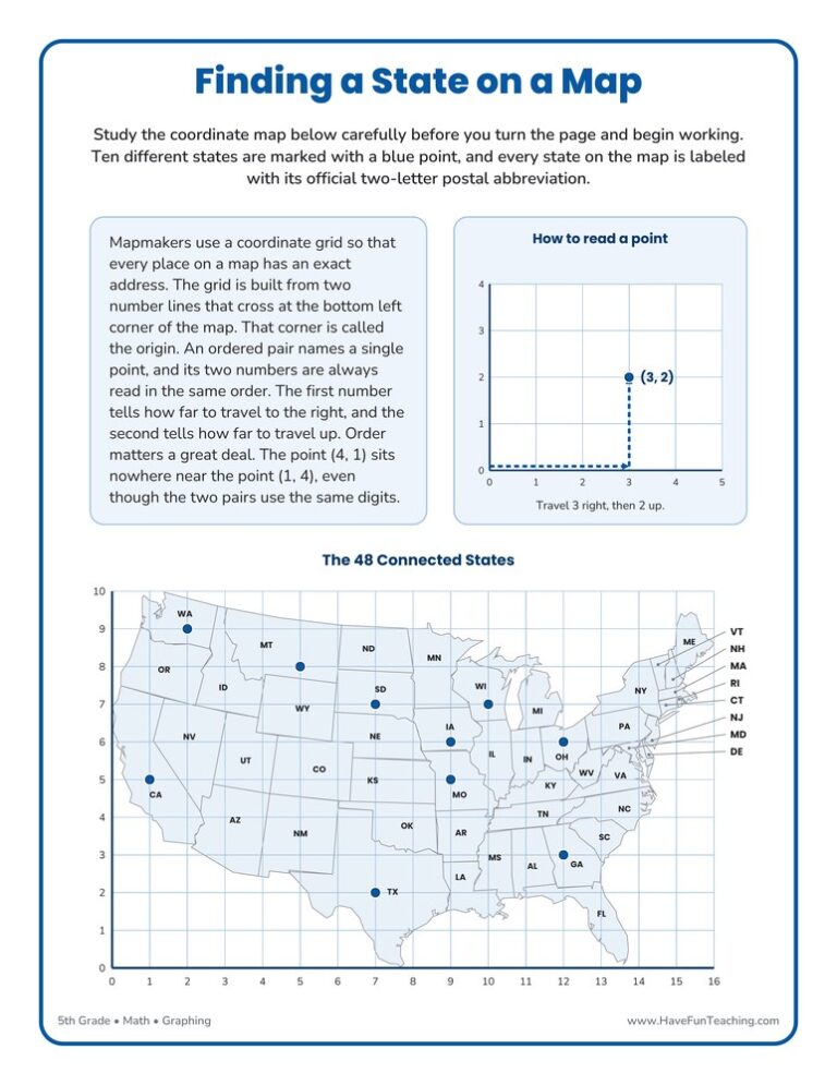 Finding a State on a Map Worksheet