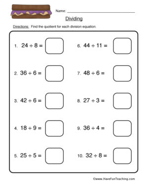 Division Fact Fluency Worksheet