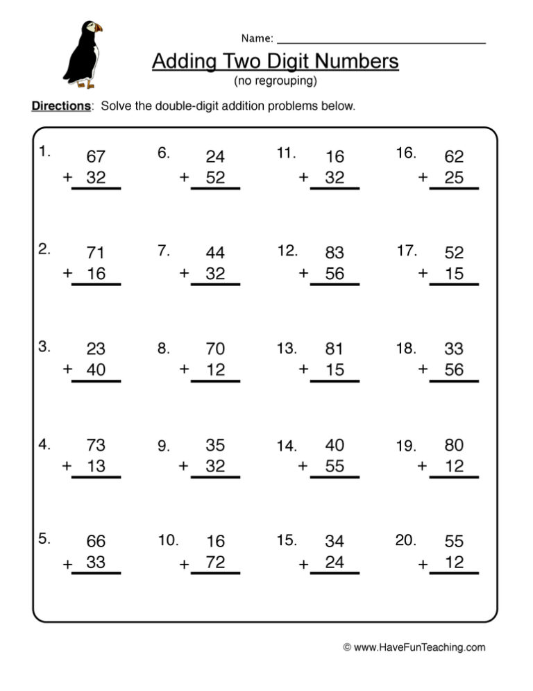 Tens Double Digit Addition Worksheet
