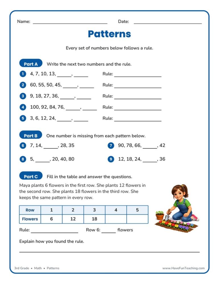 Find the Number Pattern Worksheet