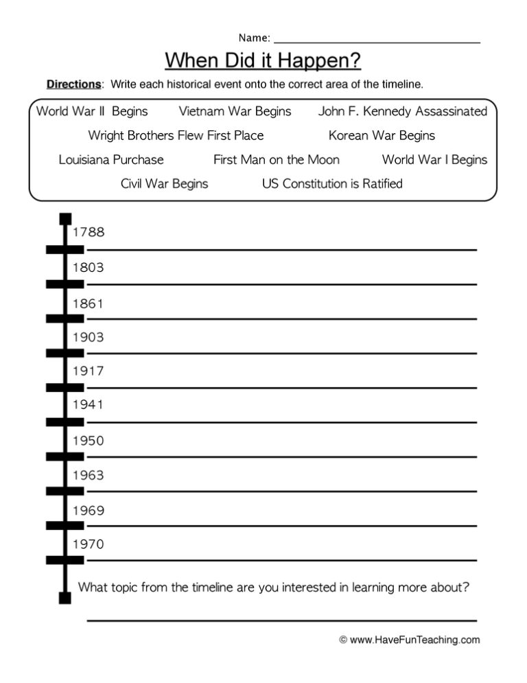 When Did it Happen Worksheet