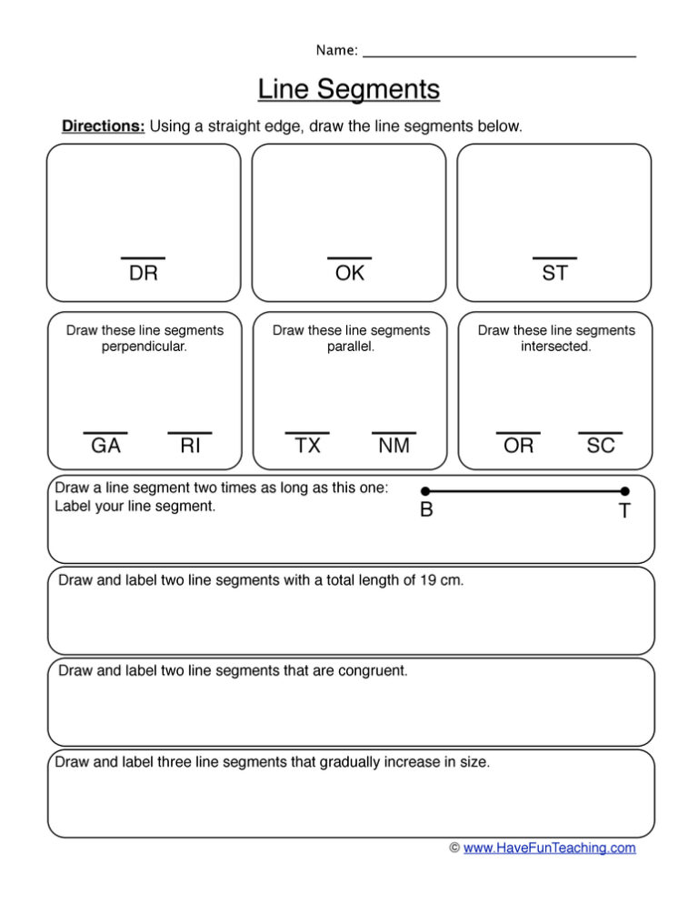 Drawing Line Segments Worksheet