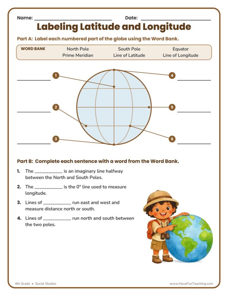 Labeling Latitude and Longitude Worksheet