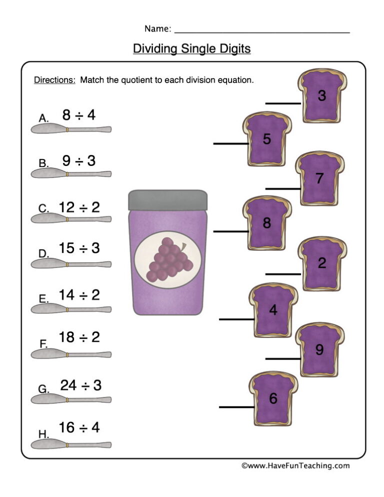 Matching Division Worksheet