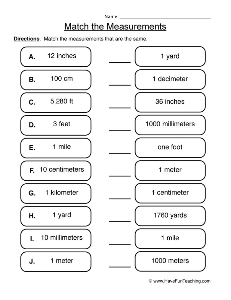 Match the Measurements Worksheet