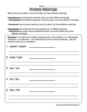 Multiple Meanings Words Worksheet - Have Fun Teaching