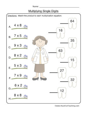 Matching Multiplication Products Worksheet