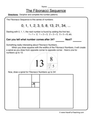 Fibonacci Sequence Patterns Worksheet