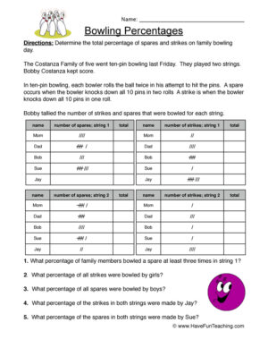 Bowling Percentages Worksheet