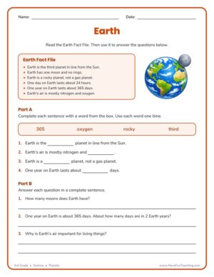 3rd Grade Earth planet research worksheet