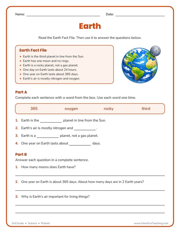 Earth Planet Worksheet