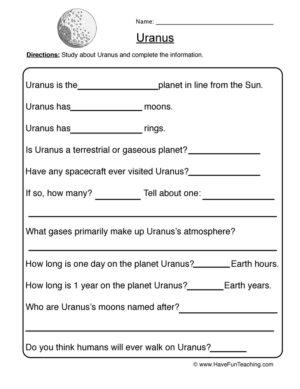 Uranus Planet Worksheet
