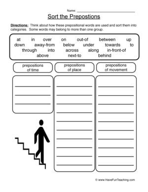 Sort the Prepositions Worksheet