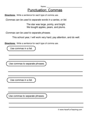 Commas Punctuation Worksheet