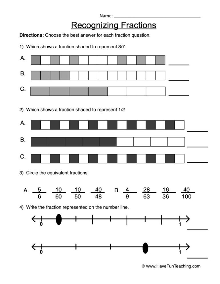 Recognizing Fractions Worksheet
