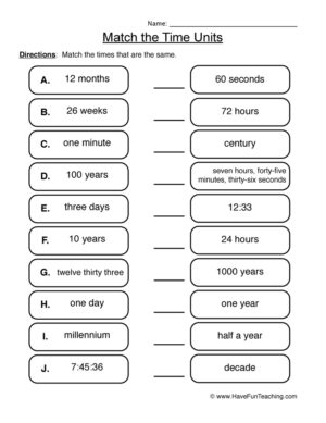Match the Time Units Worksheet