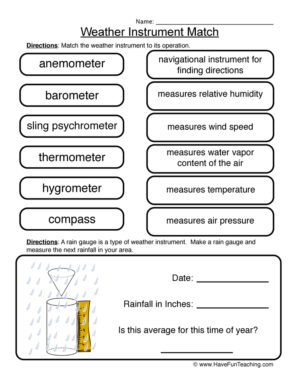 Weather Instruments Match Worksheet