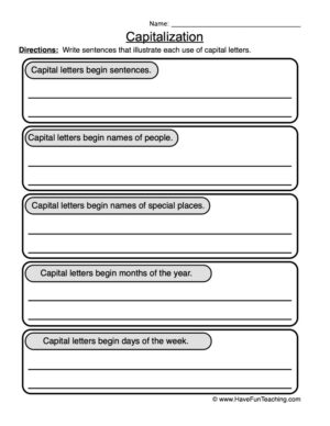 Write Your Own Capitalization Examples Worksheet