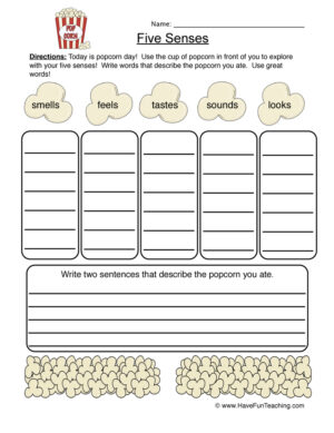 Popcorn Five Senses Worksheet