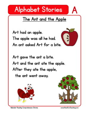Alphabet Stories Letter A Reading Comprehension Worksheet