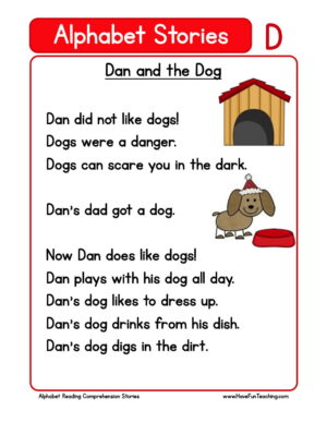 Alphabet Stories Letter D Reading Comprehension Worksheet