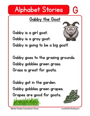Alphabet Stories Letter G Reading Comprehension Worksheet