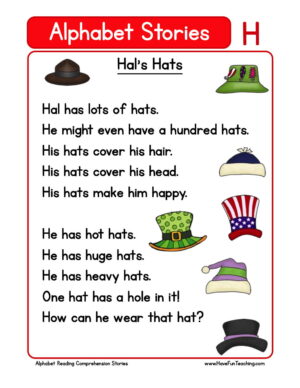 Alphabet Stories Letter H Reading Comprehension Worksheet