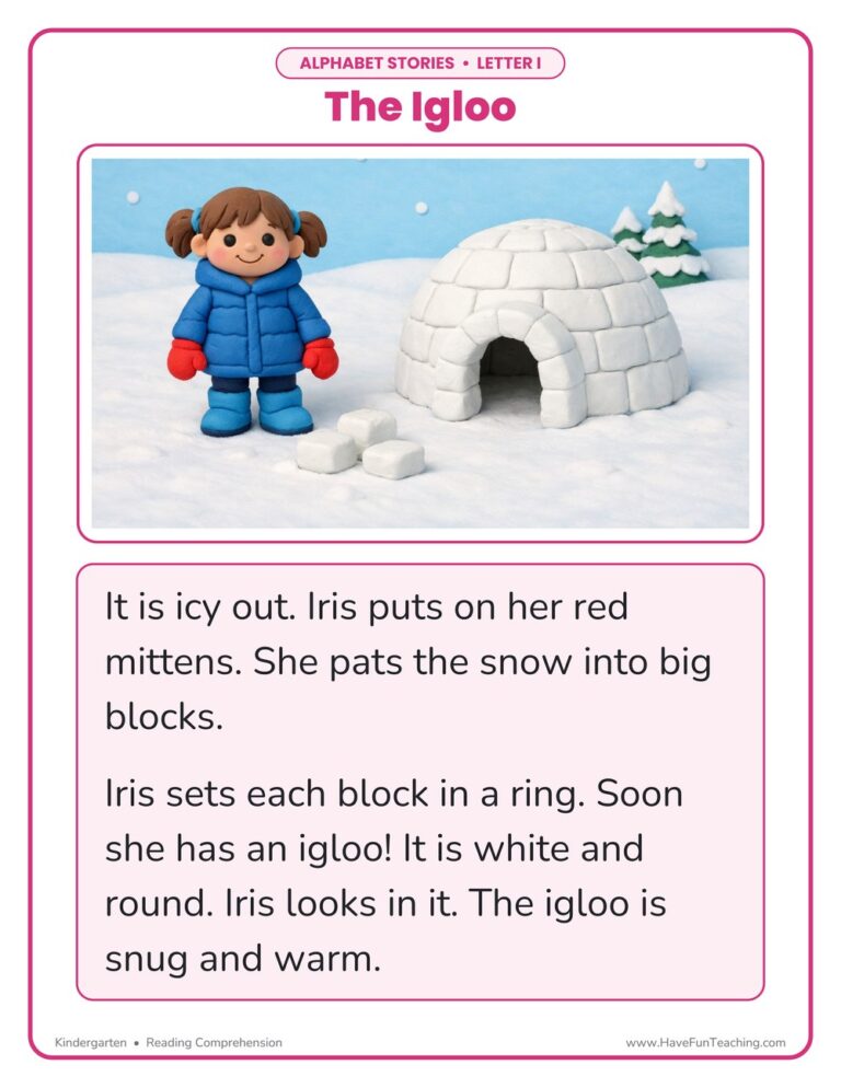 Alphabet Stories Letter I Reading Comprehension Worksheet