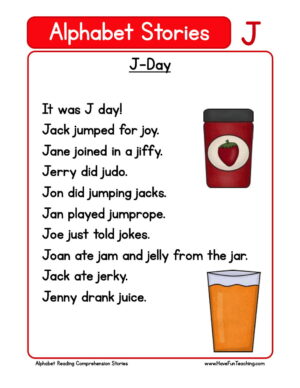 Alphabet Stories Letter J Reading Comprehension Worksheet