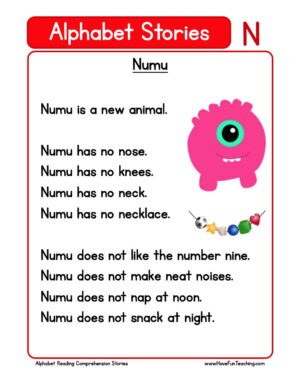 Alphabet Stories Letter N Reading Comprehension Worksheet