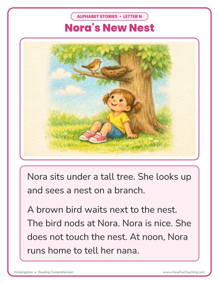 Alphabet Stories Letter N Reading Comprehension Worksheet