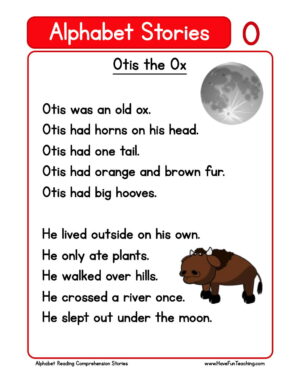Alphabet Stories Letter O Reading Comprehension Worksheet