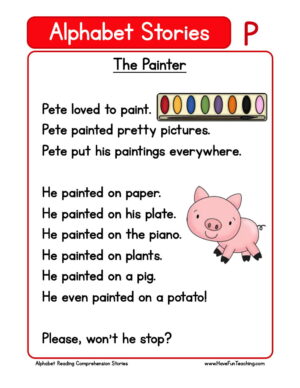 Alphabet Stories Letter P Reading Comprehension Worksheet