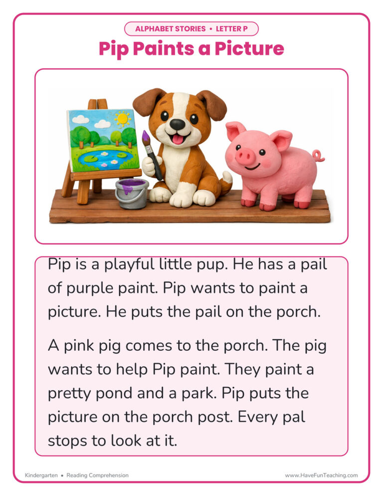 Alphabet Stories Letter P Reading Comprehension Worksheet