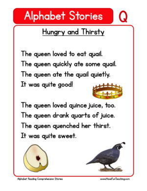 Alphabet Stories Letter Q Reading Comprehension Worksheet
