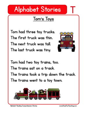 Alphabet Stories Letter T Reading Comprehension Worksheet