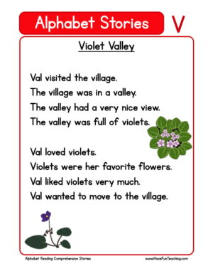 Alphabet Stories Letter V Reading Comprehension Worksheet