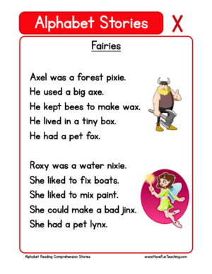 Alphabet Stories Letter X Reading Comprehension Worksheet