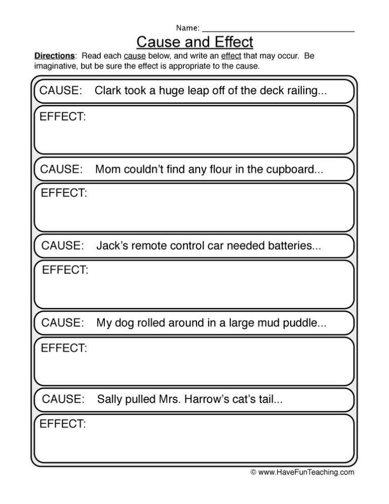 Find the Effect Cause and Effect Worksheet