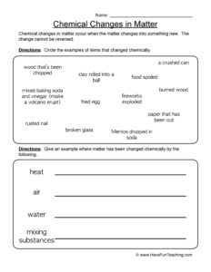 Chemical Changes Examples Worksheet - Have Fun Teaching