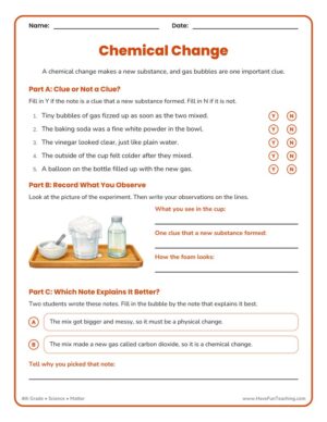 4th grade chemical changes observation worksheet