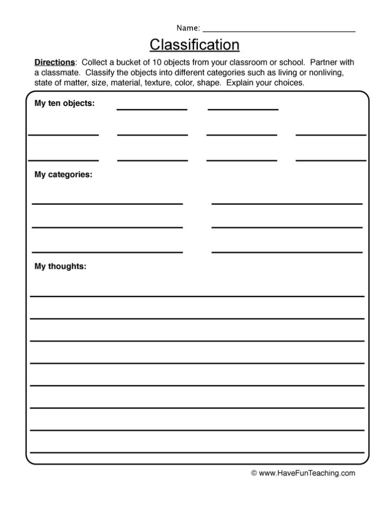 Kitchen, Bedroom, or Garage Classifying Worksheet