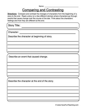 Comparing and Contrasting Character Changes Worksheet