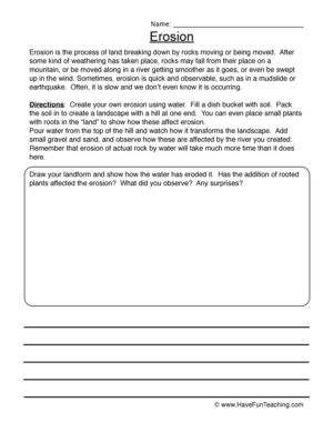 Erosion Writing Worksheet