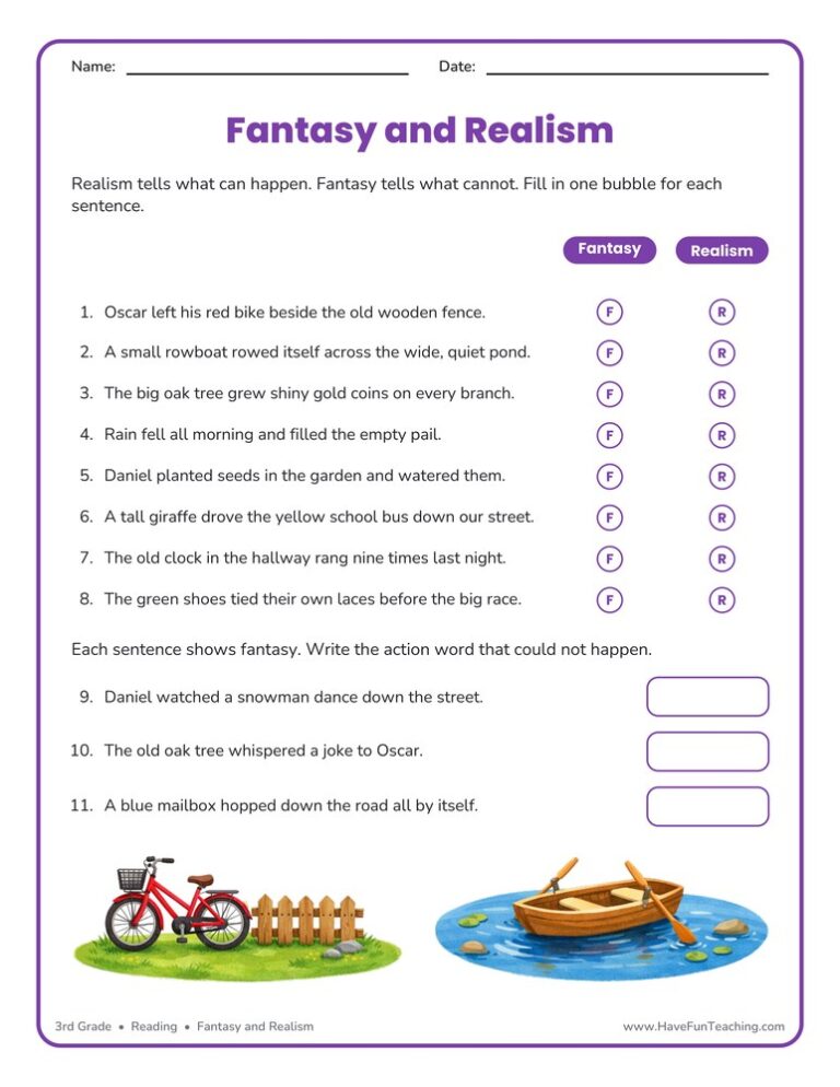 Identifying Fantasy and Realism Worksheet