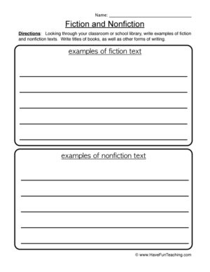 Fiction and Nonfiction List Worksheet