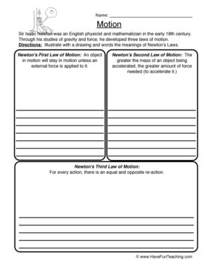 Newton's Laws Force and Motion Worksheet